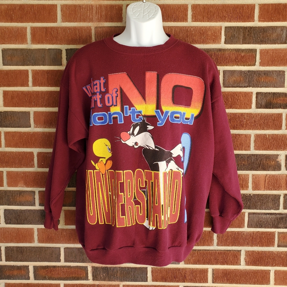 Vintage Looney Tunes Sweatshirt Sz 2XL Red Tweety Sylvester "What Part Of No"